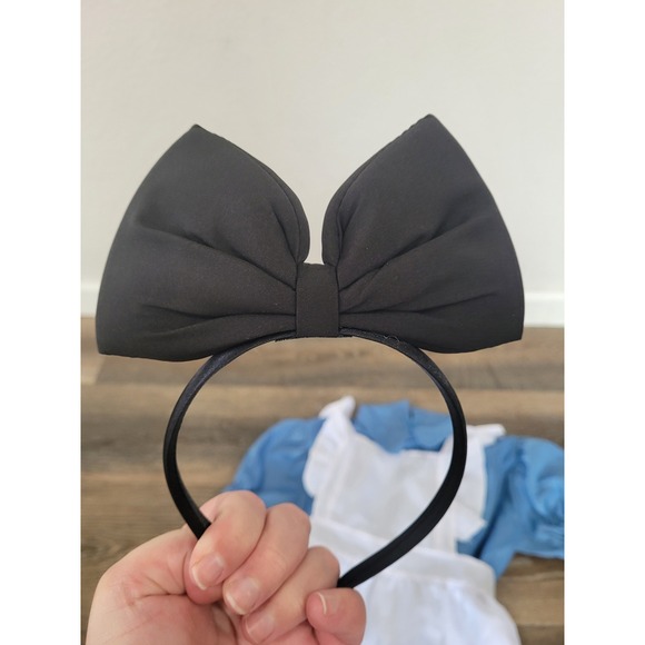 Kids Alice in Wonderland Costume 12 Blue Dress White Apron Black Bow Headband #S - Picture 2 of 5